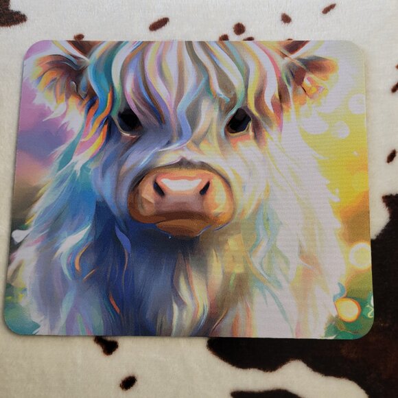 Highland Cow Watercolor Computer Non Slip Custom Mouse Pad Handmade - Picture 2 of 6